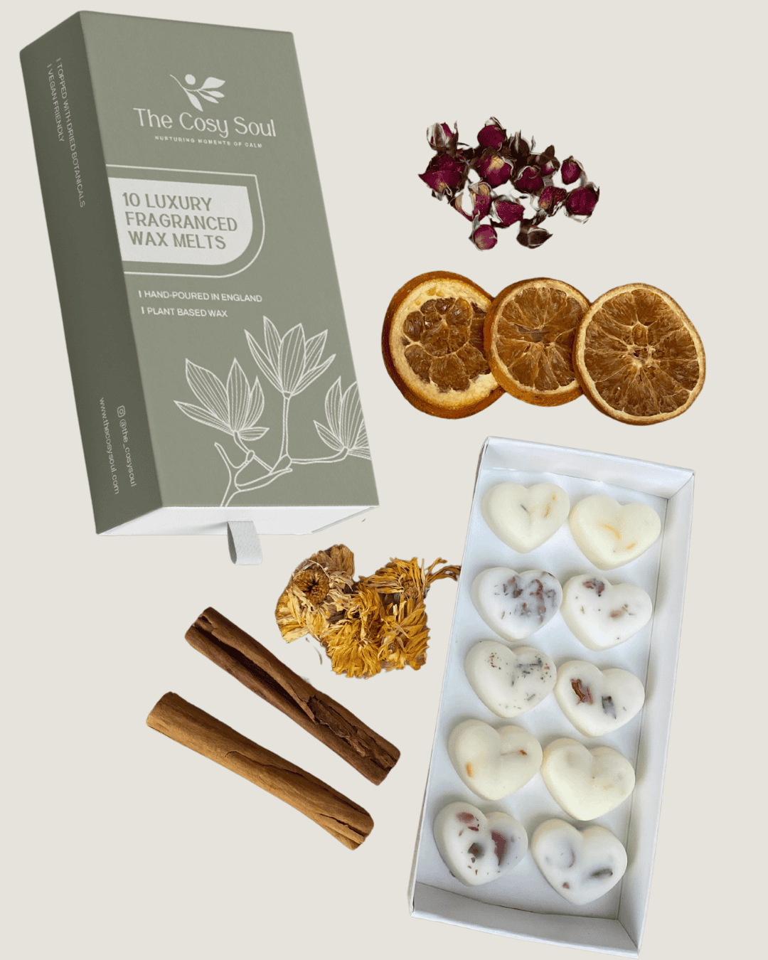 The Cosy Soul Wax melts set of winter berries, rhubarb and plum, gingerbread, dark honey and tobacco and cinnamon, orange and cranberry