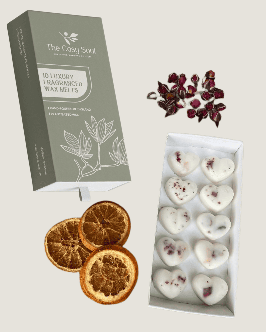 The Cosy Soul Winter Berries Wax Melts with dried orange and hibiscus
