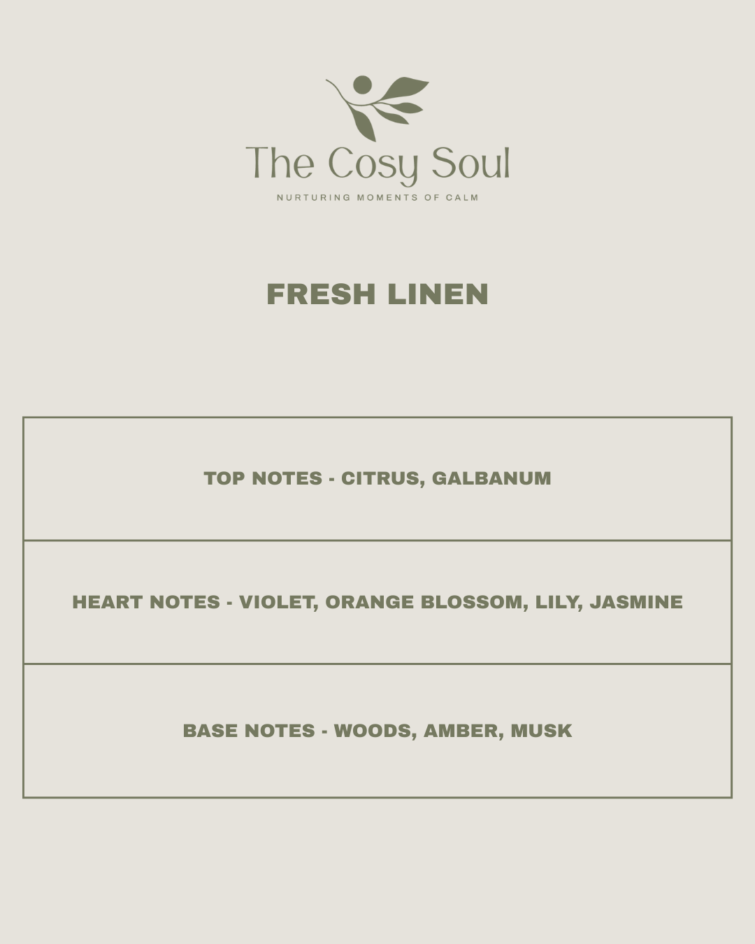 Scent Profile for 'Fresh Linen' for The Cosy Soul candle