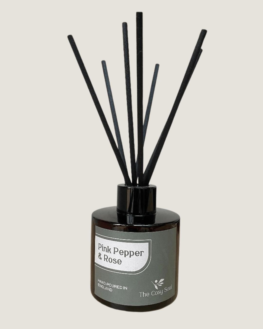 The Cosy Soul Pink Pepper & Rose Reed Diffuser with black reeds